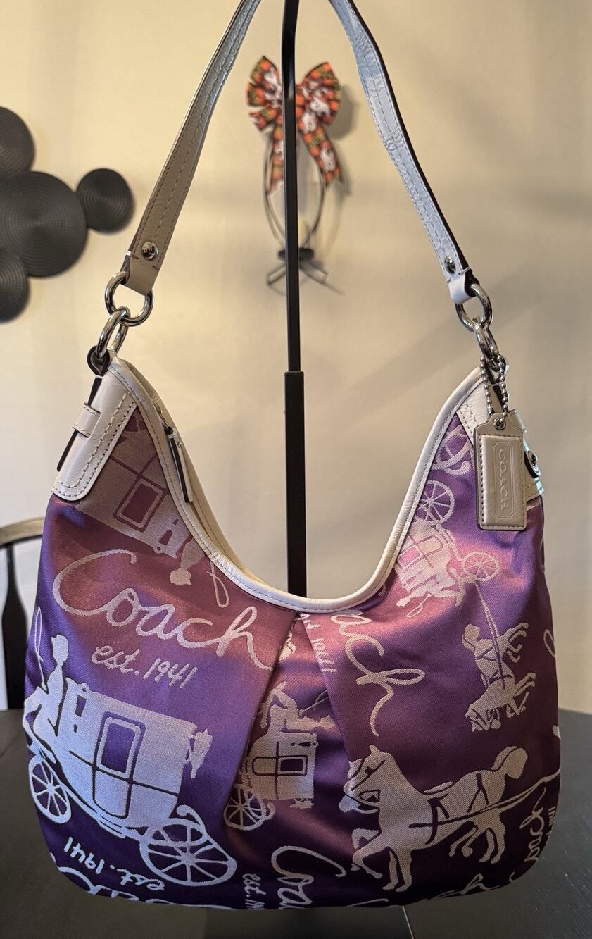 Y2K Coach Horse And Carriage Purple Sateen Hobo Shoulder Bag